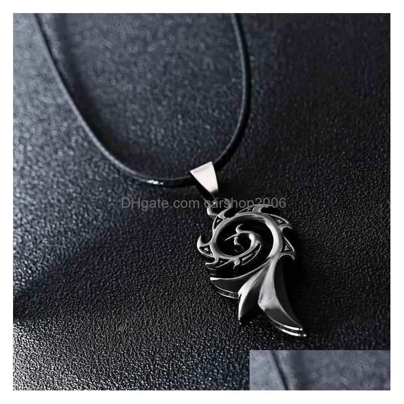 mens punk dragon flame pendant necklace titanium stainless steel cool leather rope chain necklaces jewelry gift