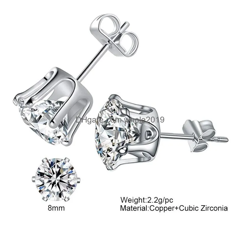 trendy women classic shining zircon small stud earring silver color ears for men fashion crystal earrings jewelry wholesale