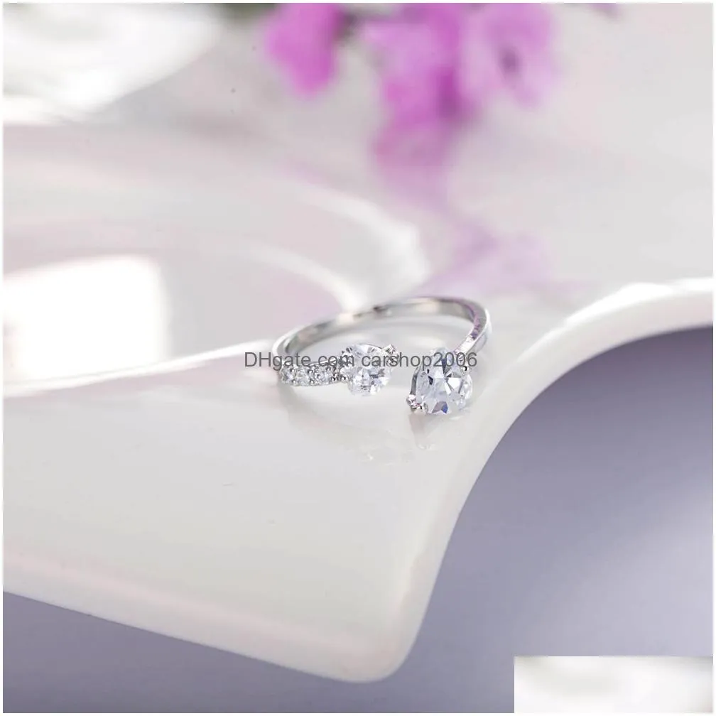 adjustable ring for women double heart zircon 4 color open finger rings proposal wedding gift fashion jewelry
