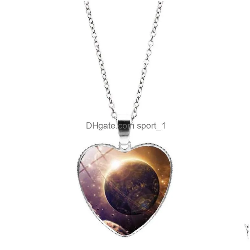 universe star moon heart necklace cabochon heart pendant women necklace fashion jewelry gift will and sandy