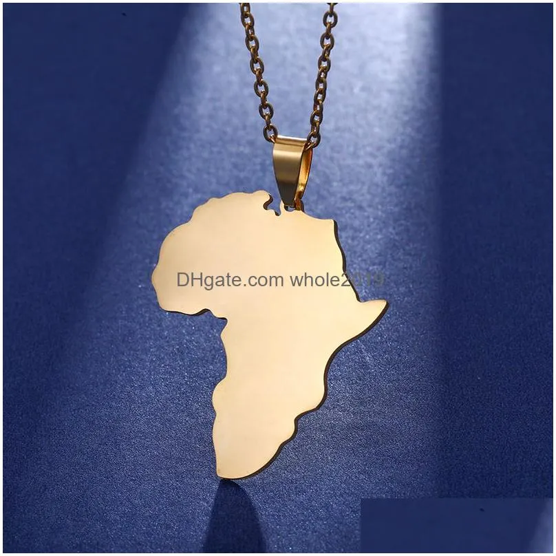 fashion selling african map pendant necklaces men women stainless steel gold color africa jewelry gift