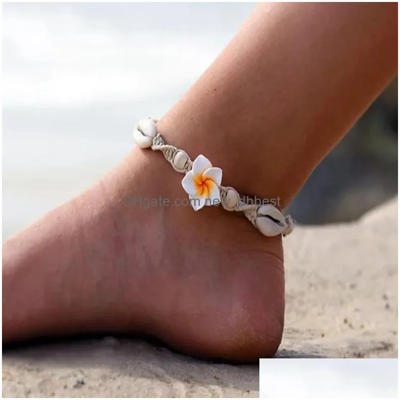 new fashion bohemian flower shell anklets hand woven beach anklets food chains for women fashion jewelry will and sandy gift