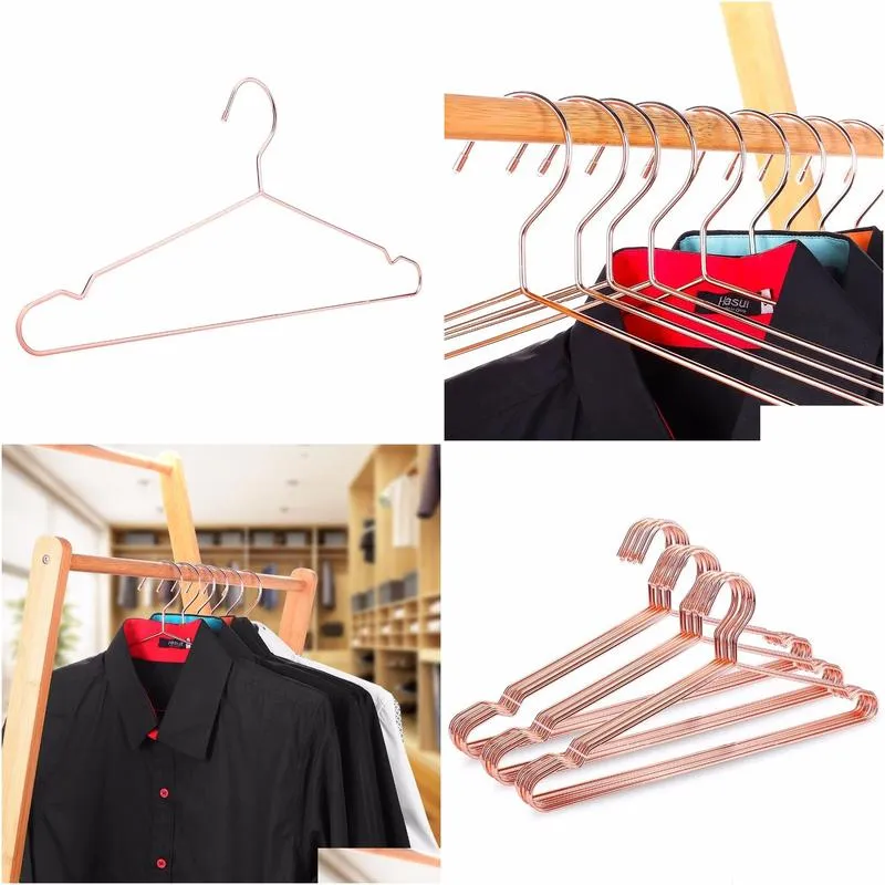 hangerlink rose copper gold metal clothes shirts hanger with groove heavy duty strong coats hanger suit hanger 30 pcs/lot 201221