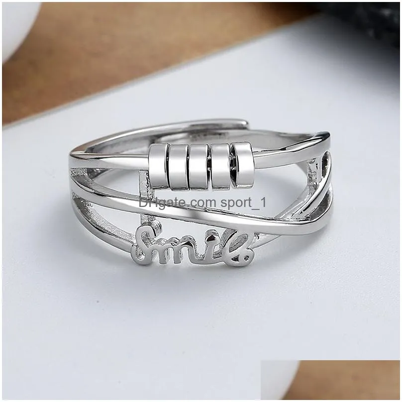rotatable charm adjustable ring band letter smile rings for women girls fashion fine jewelry