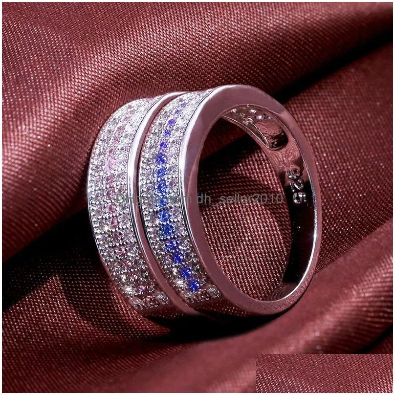 rows cubic zirconia diamond ring band finger blue cz engagement wedding rings for women fashion jewelry will and sandy