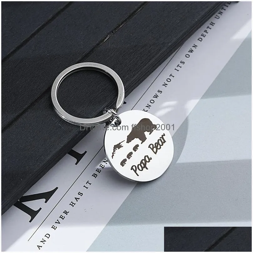 papa mama bear key ring stainless steel animal pattern keychain holders hangs fashion jewelry will and sandy