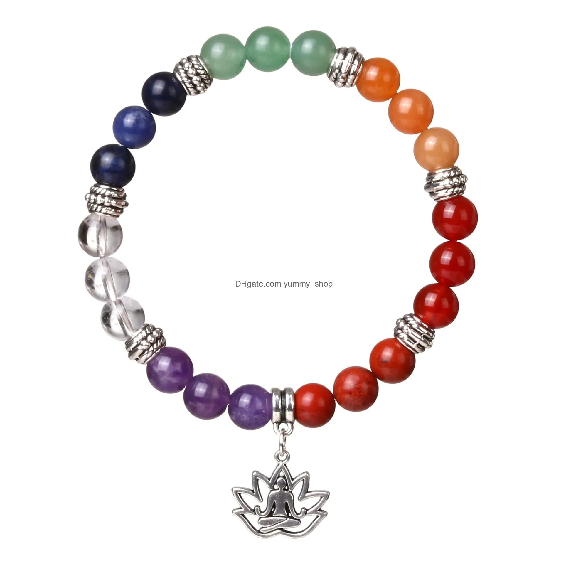 yoga 7 chakkra tree of life bracelet natural stone beads strands bracelets women mens fashion jewelry will and sandy
