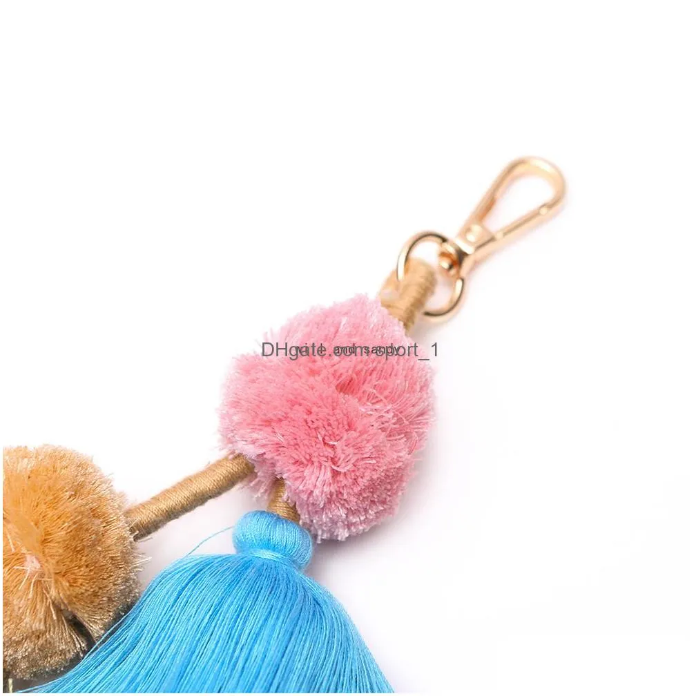 handmade multilayer colorful diy handbag tassel keychain purse accessories wall hanging key chain plush ball tassel keyring bag