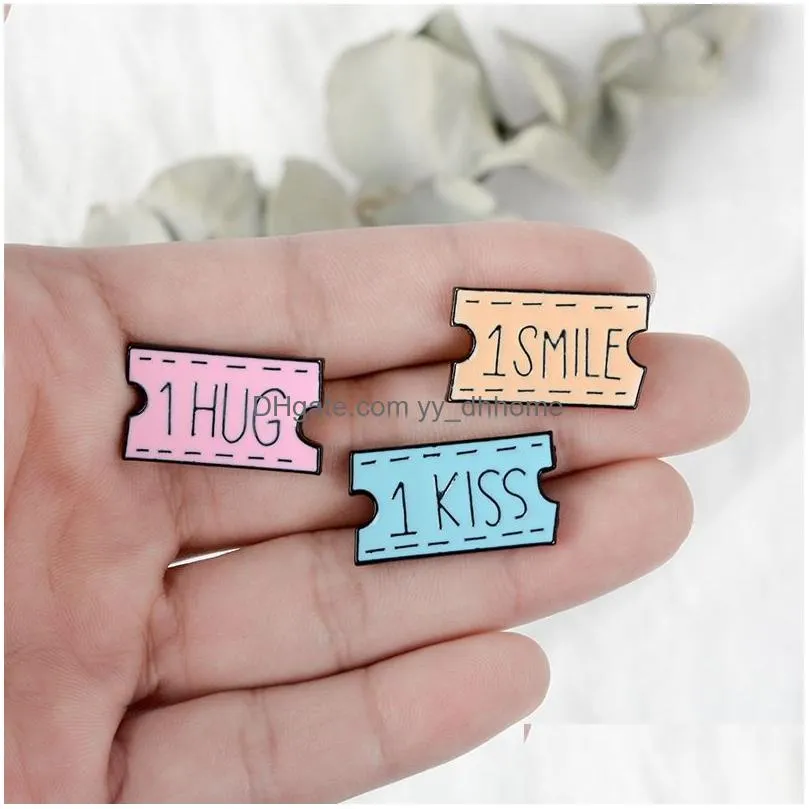 cartoon ticket smile hug brooches pins enamel brooch lapel pin badge fashion jewelry for women girls will and sandy