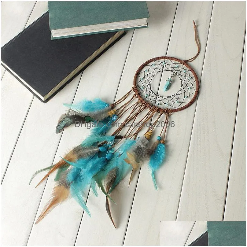 tassel feather turquoise wind chimes window wall hanging indian home decor