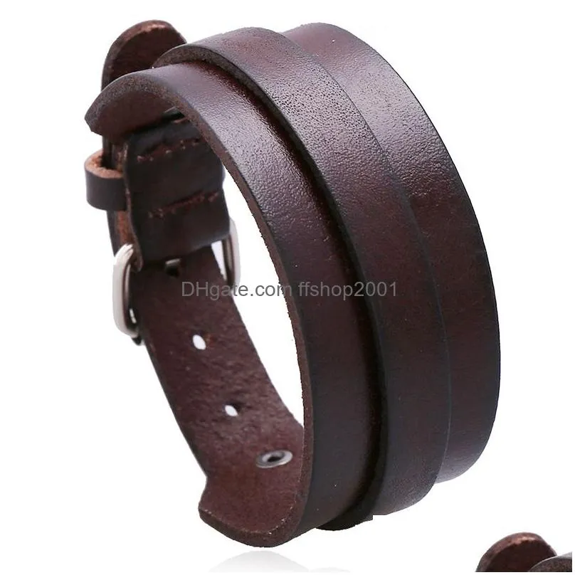 simple belt leather bangle cuff wide button adjustable bracelet wristand for men women fashion jewelry