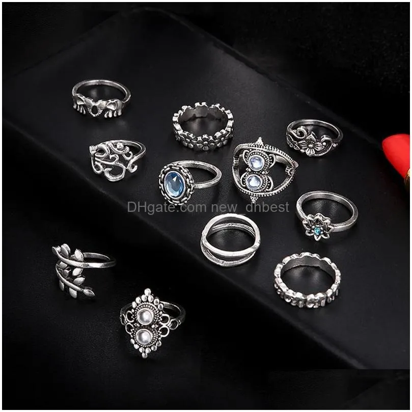 stacking ring set retro midi knuckle ring crown lotu leaf star elephant moon charm cluster rings for women fashion jewelry gift will and