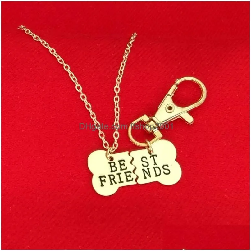 friends dog bone necklace keychain jewelry sets letter silver gold joint kids women necklaces will and sandy