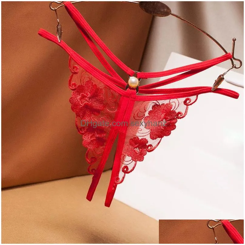 sexy open crotch gstrings thong mulitlayer low rise flower embroidery see through panties t back lingerie women clothes will and