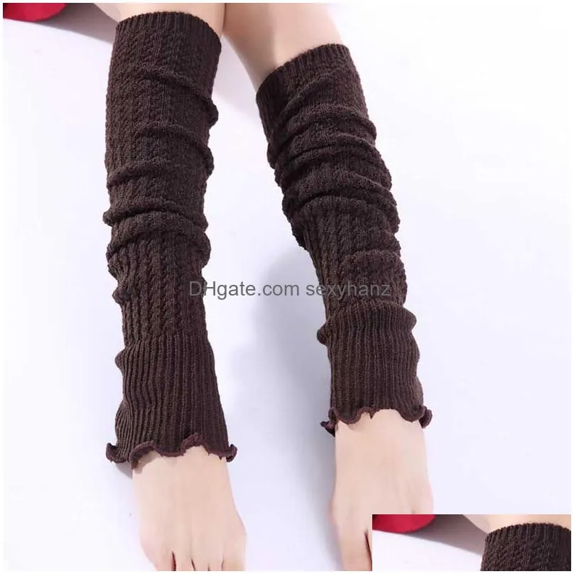 update solid color knit boot leg warmers knee high stockings leggings socks autumn winter socks for women drop ship