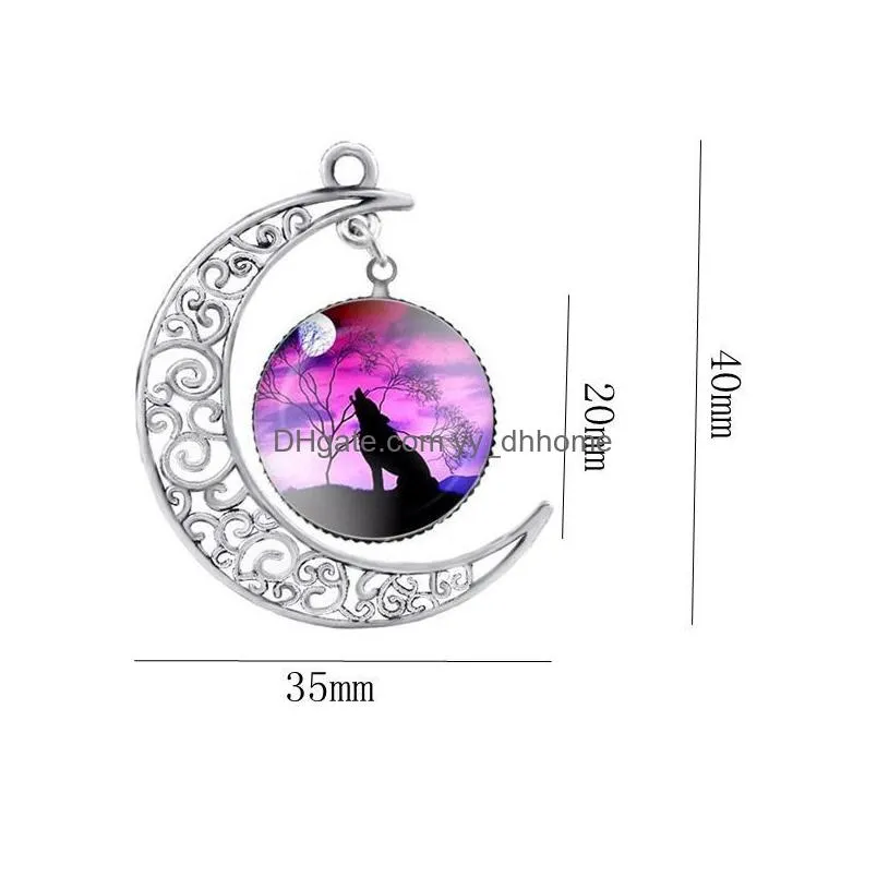 totem wolf glass cabochon necklace moon time gemstone necklaces chains silver animal models fashion jewelry for women mens gifts drop ship