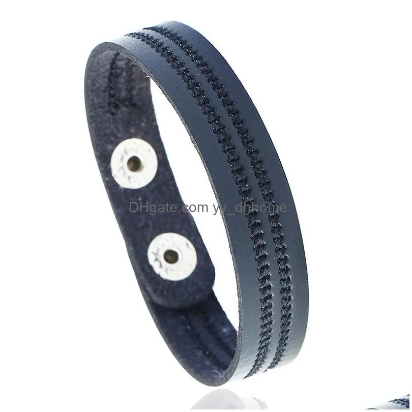 simpel embroider sewing charm bracelet black brown leather bracelets women men wristband bangle cuff fashion jewelry will and sandy