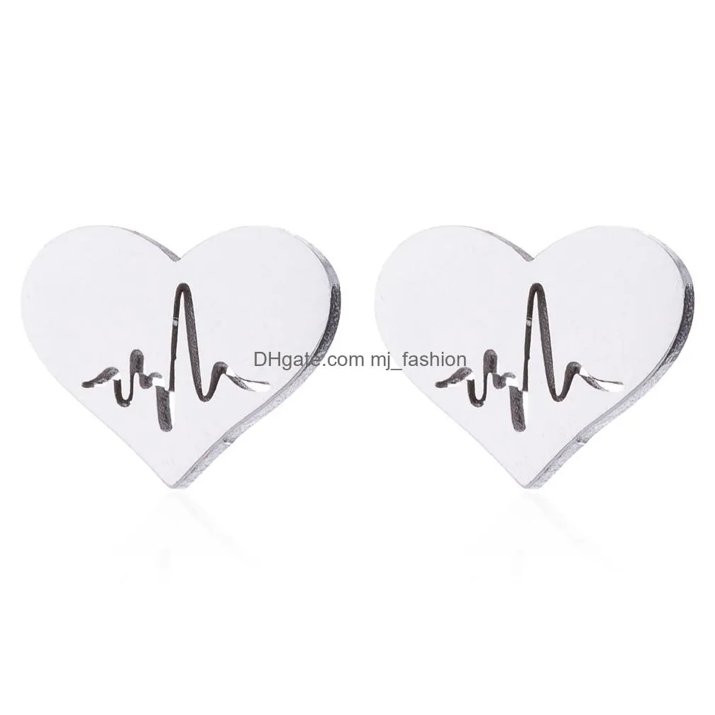 romantic peach heart electrocardiogram necklaces jewelry sets simple fashion heartbeat charm necklace earrings for women lovers