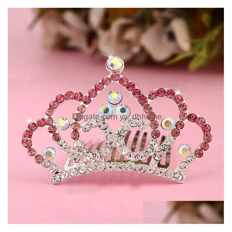 colorful crown tiara comb crystal diamond flower girl princess hair comb head wear girl birthday gift fashion jewelry will and sandy