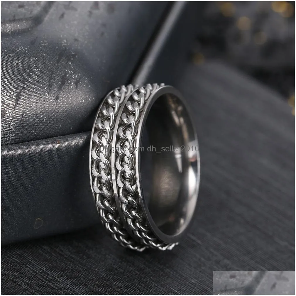 lucky double rotatable chains ring stainless steel spin band rings for men women hip hop fashion jewelry