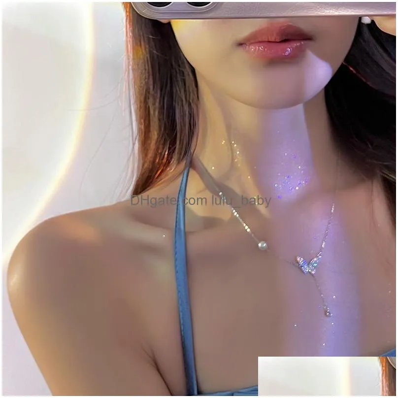  shiny butterfly necklace ladies exquisite clavicle chain necklace jewelry for ladies gift