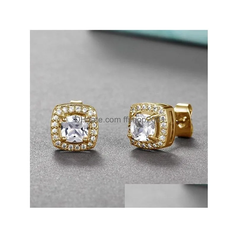 luxury female crystal zircon stone dangle earrings fashion silver color jewelry vintage double stud earrings for women