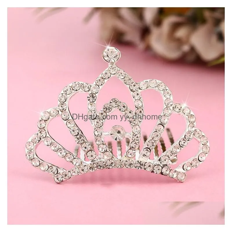 colorful crown tiara comb crystal diamond flower girl princess hair comb head wear girl birthday gift fashion jewelry will and sandy