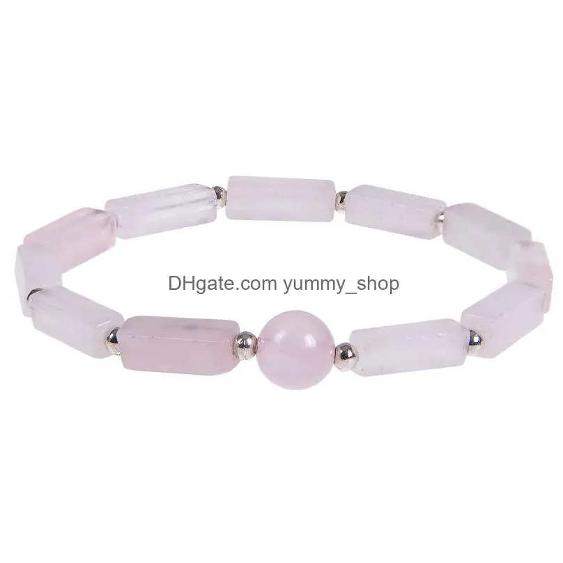 natural amethyst bracelet long square gemstones healing crystal stretch beaded gem stone bracelet unisex