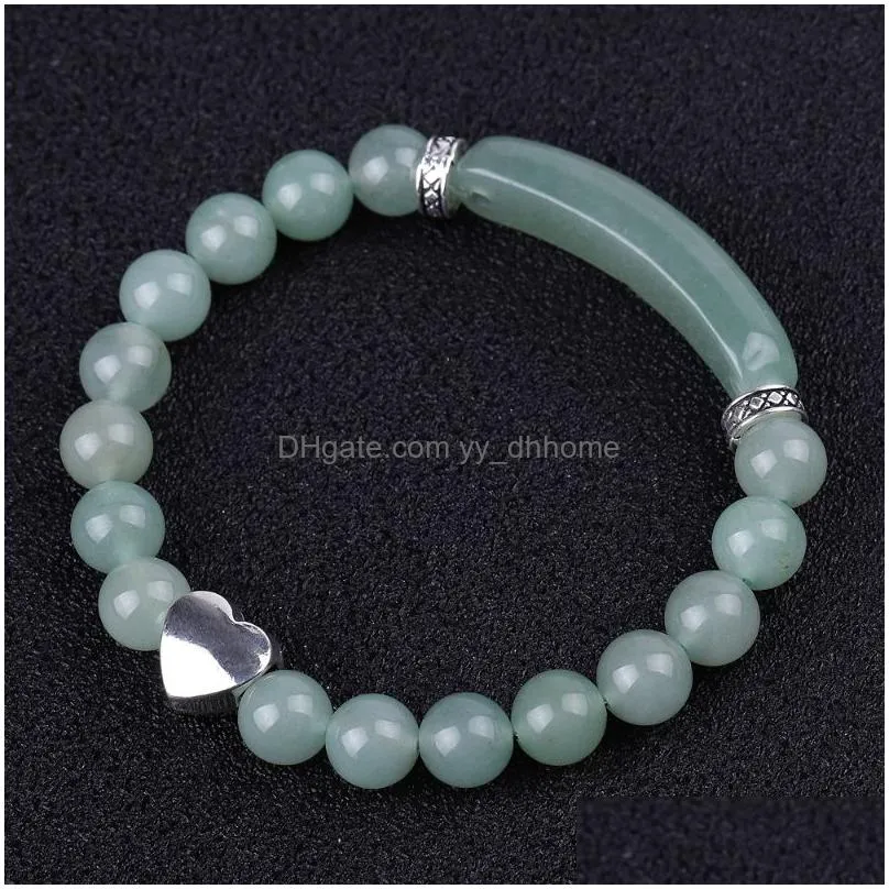 strand 8mm green aventurine agate rose quartz tiger eye heart charm bracelet natural stone bead bracelets women fashion jewelry