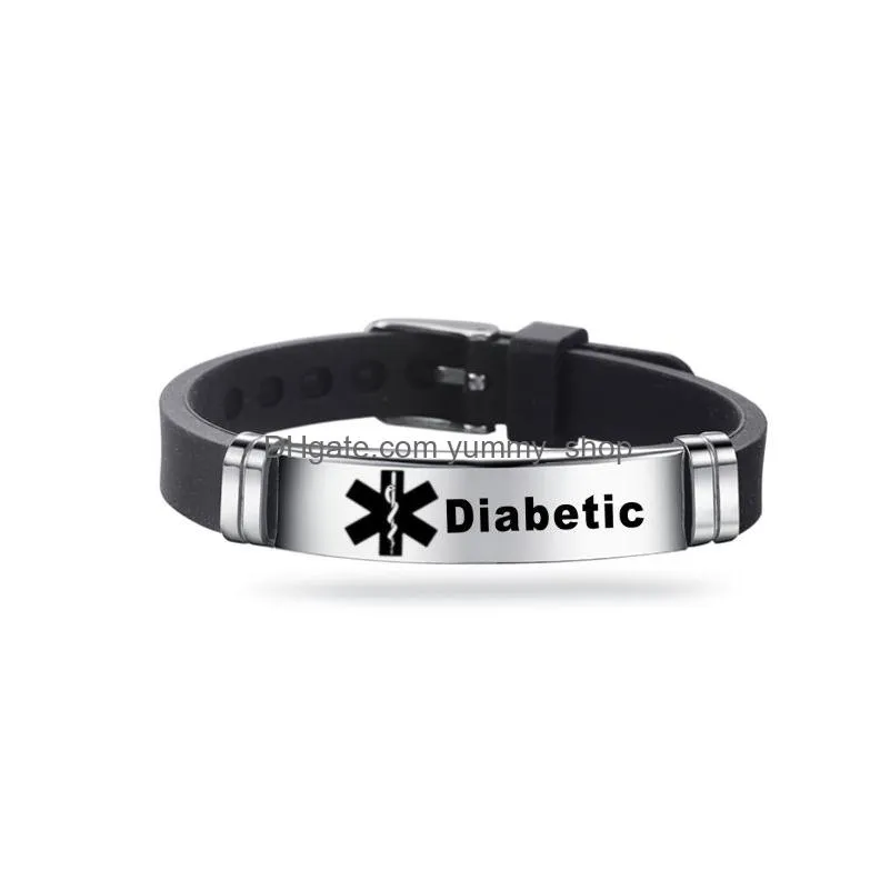 type 2 diabetes stainless steel life star medical silicone bracelet warning bracelets pulseras