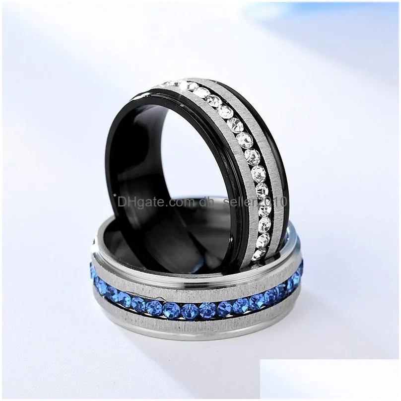stainless steel diamond ring band finger white blue single row crystal engagement wed rings women men fashion jewelry will and sandy