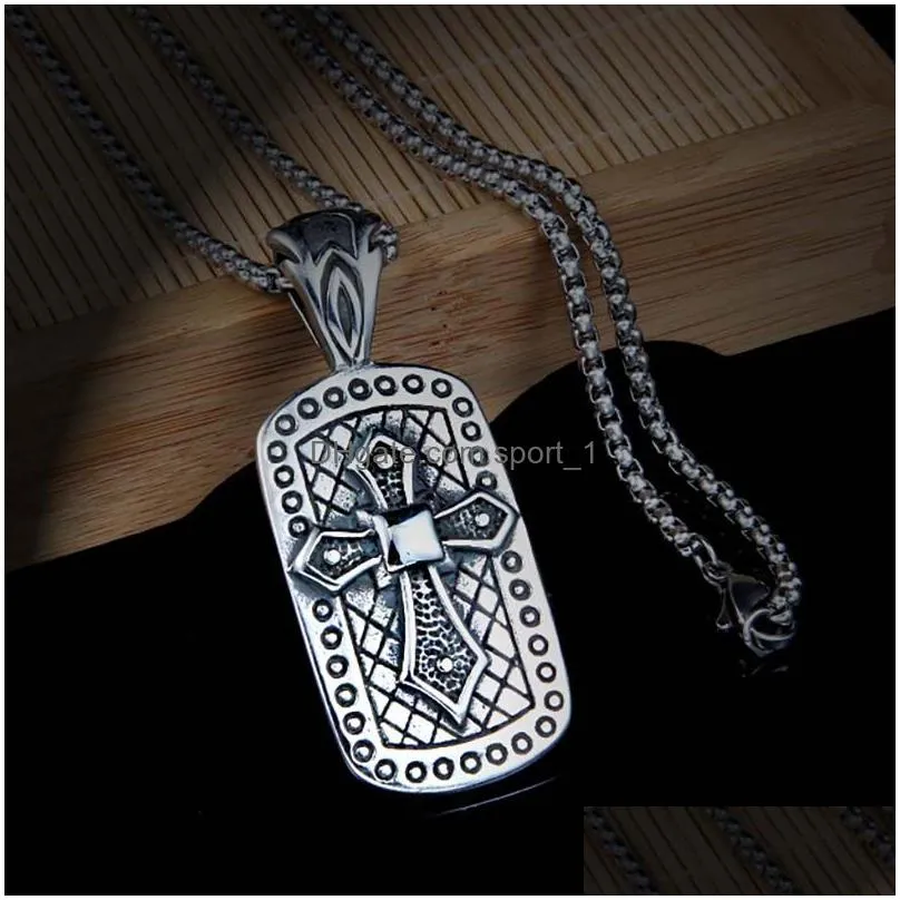 stainless steel cross id necklace pendant ancient silver hip hop necklaces for men fashion fine jewelry