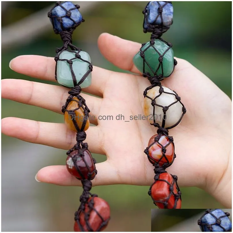 natural stone pendants 7 chakras healing energy tassel seven chakra set car wall hanging pendant for decoration home meditation decor jade amethyst tiger