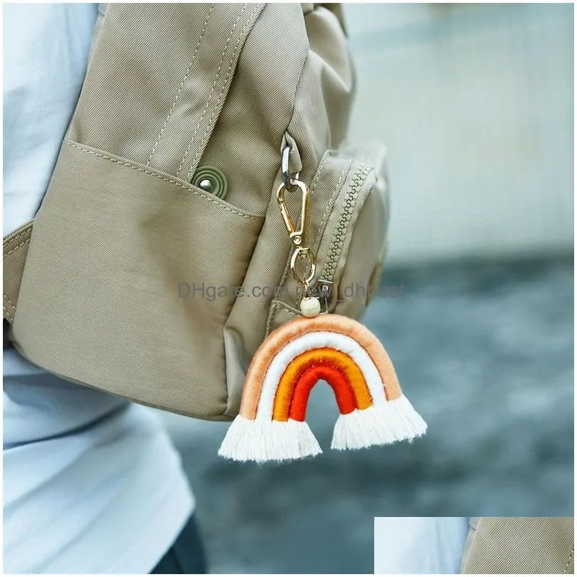 hand woven rainbow tassel key ring fashion bag hangs keychain jewelry will and sandy