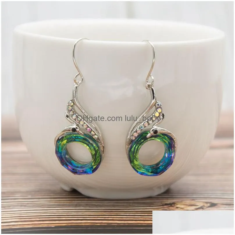  bohemian ethnic colorful crystal dangle earrings fashion peacock phoenix statement earring daily wedding party jewerly gift