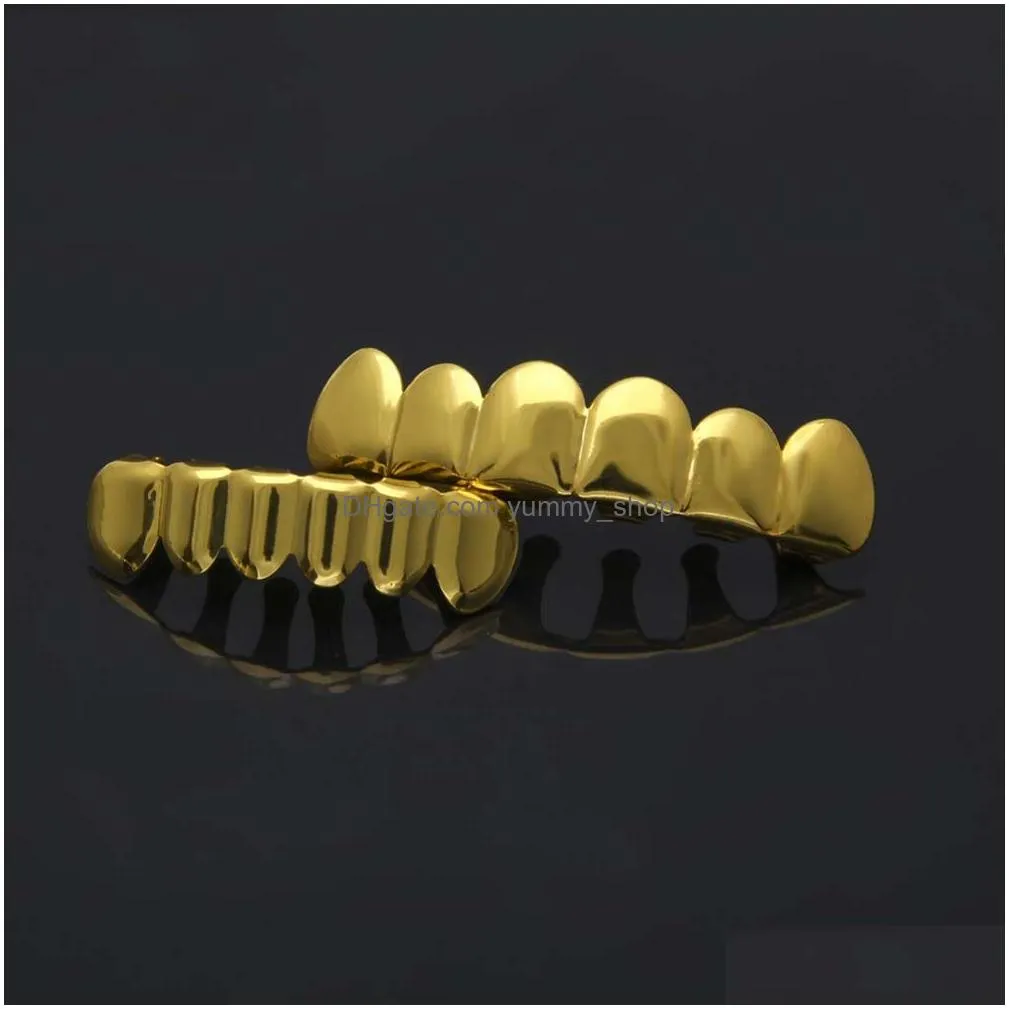 real gold plating teeth grillz glaze gold grillz teeth hip hop bling jewelry men body piercing jewelry 150001