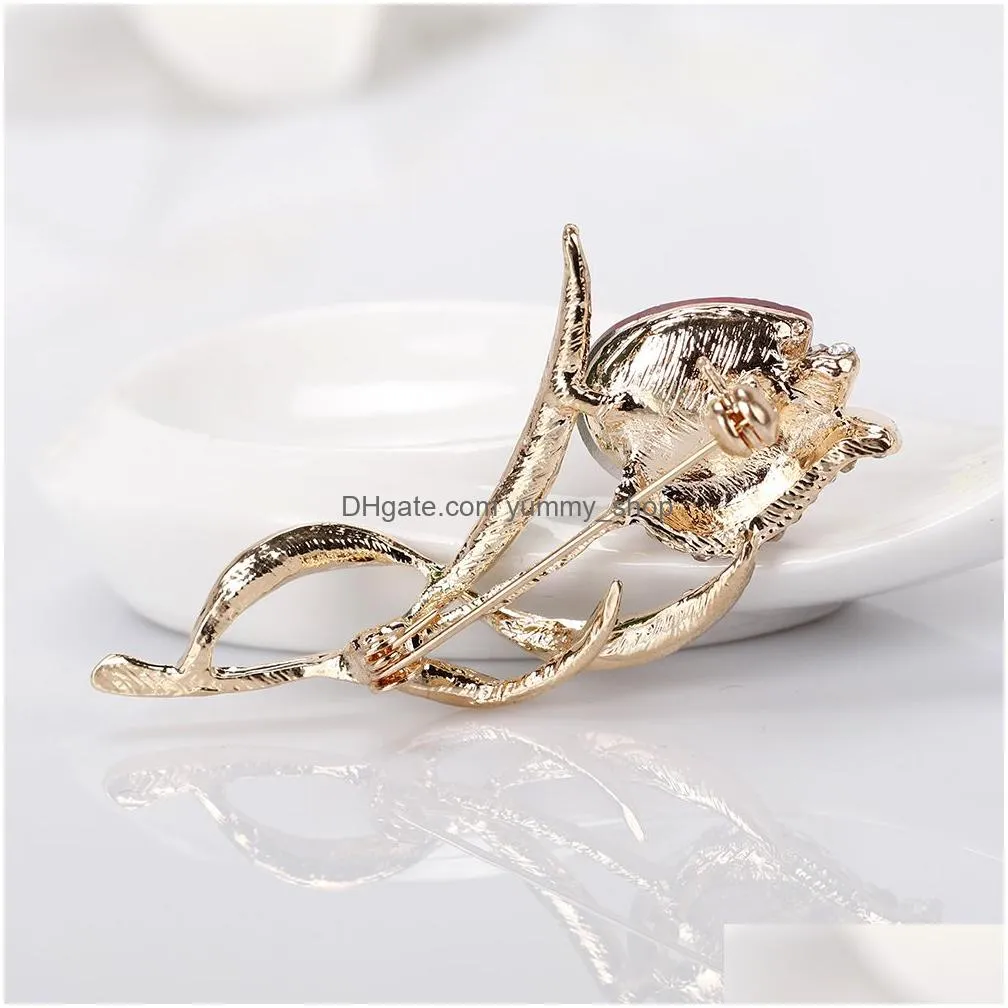 fashion crystal tulip brooch diamond flower corsage scarf buckle brooches women dress suit fashion jewelry will and sandy 