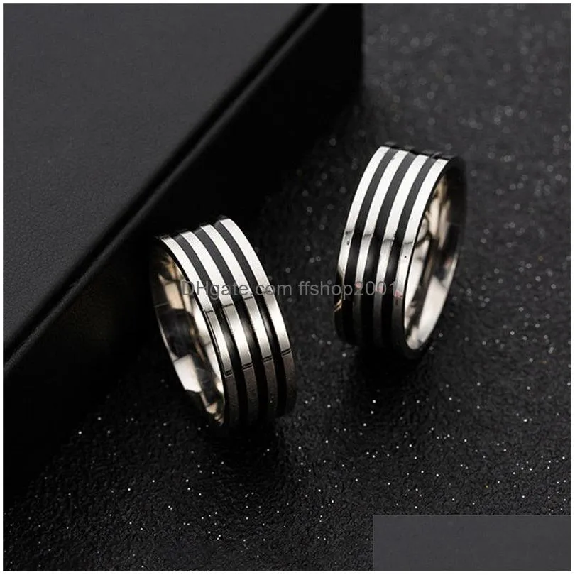 stainless steel black circel ring enamel rings band women mens fashion jewelry will and sandy 080536