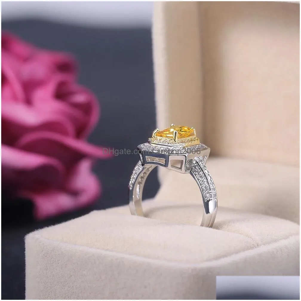 women yellow zircon ring band finger fashion jewelry luxury zircon engagement gemstone ring for lover valentines day gift will and