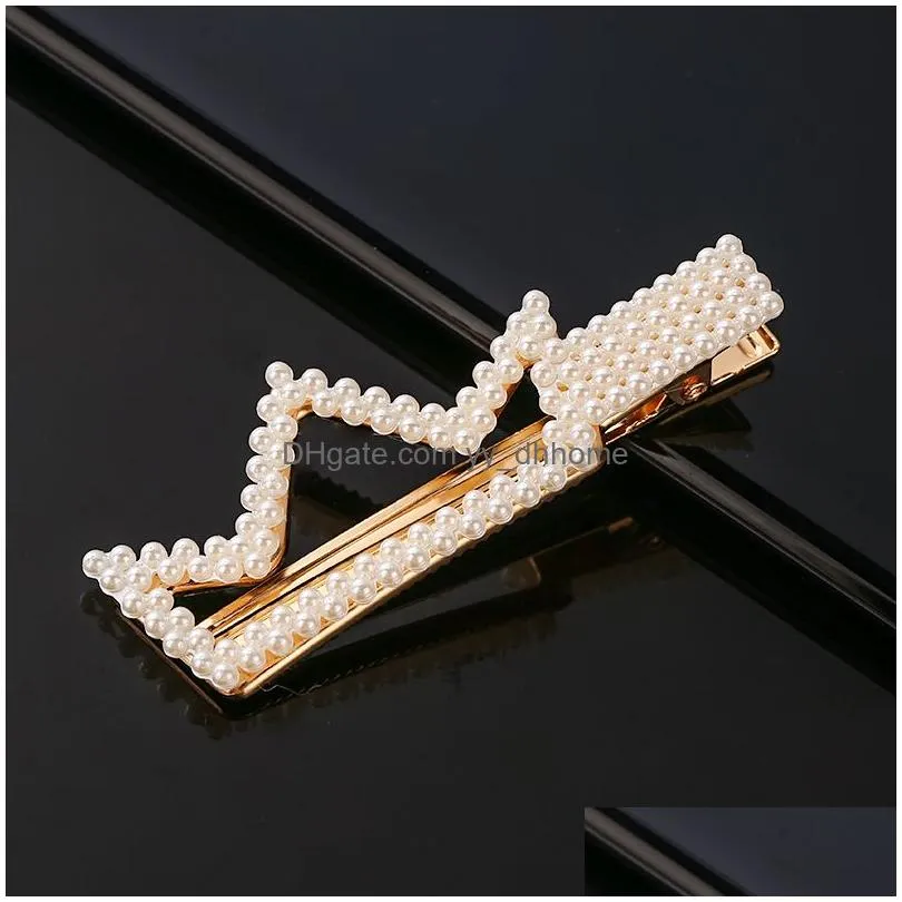 pearls hair clips for women girls acrylic resin heart bow crown barrettes geometric clip hairpins headwear