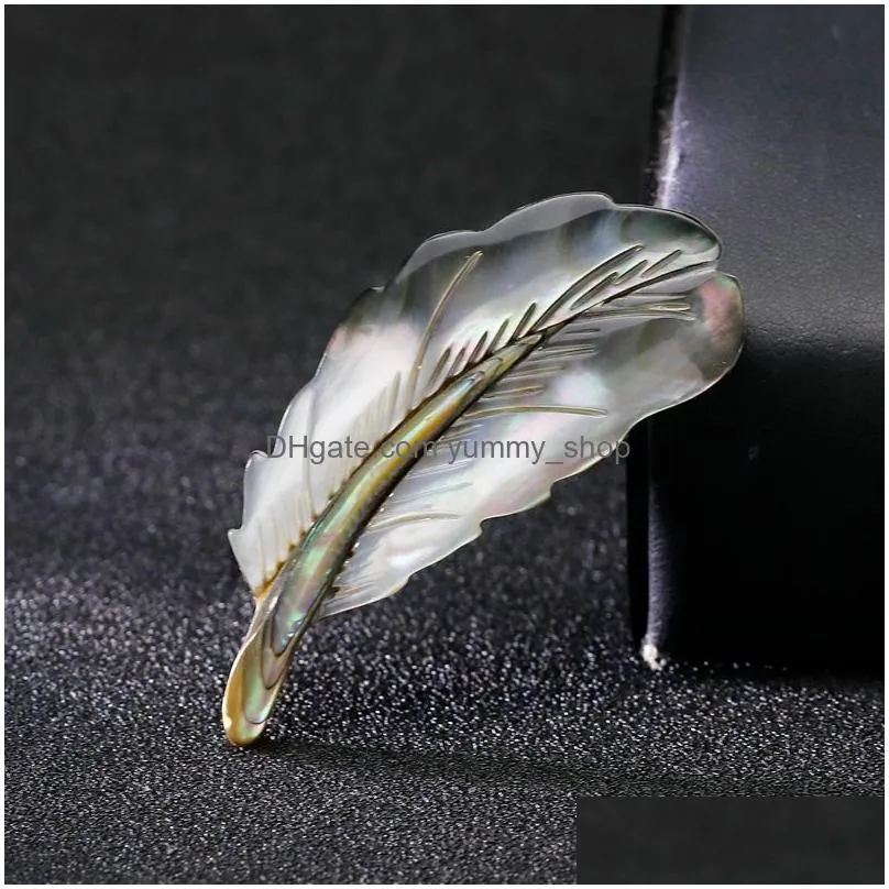 natural shell feather brooch shape corsage brooches for women fashion jewelry gift will and sandy