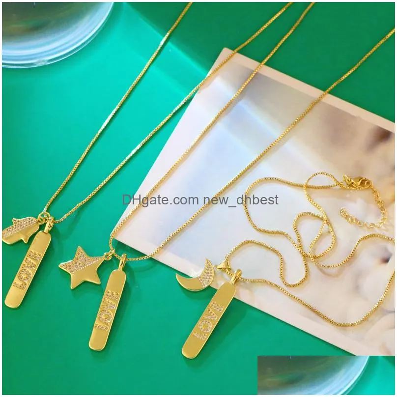 18k gold cubic zircon loe bar pendant necklace diamond moon star hand necklaces goden chain for women men hip hop fashion jewelry will and