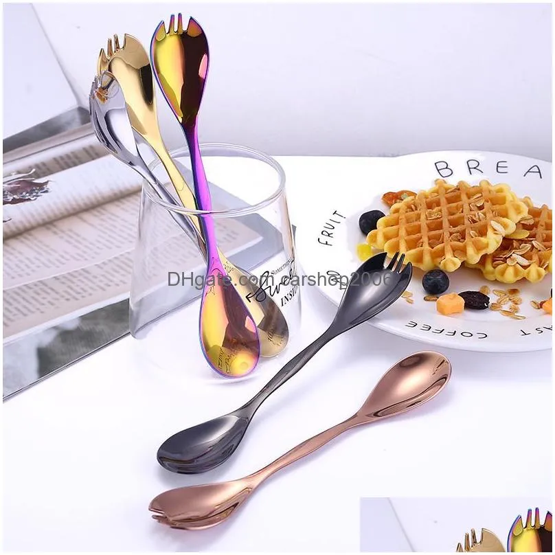 2in1 multifunction double head spoon fork stainless steel home kitchen dining flatware noodles ice cream dessert spoons forks cutlery