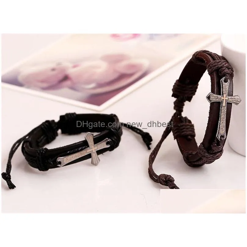 christian scripture cross bracelets genuine leather wristband bible fashion jewelry for men women