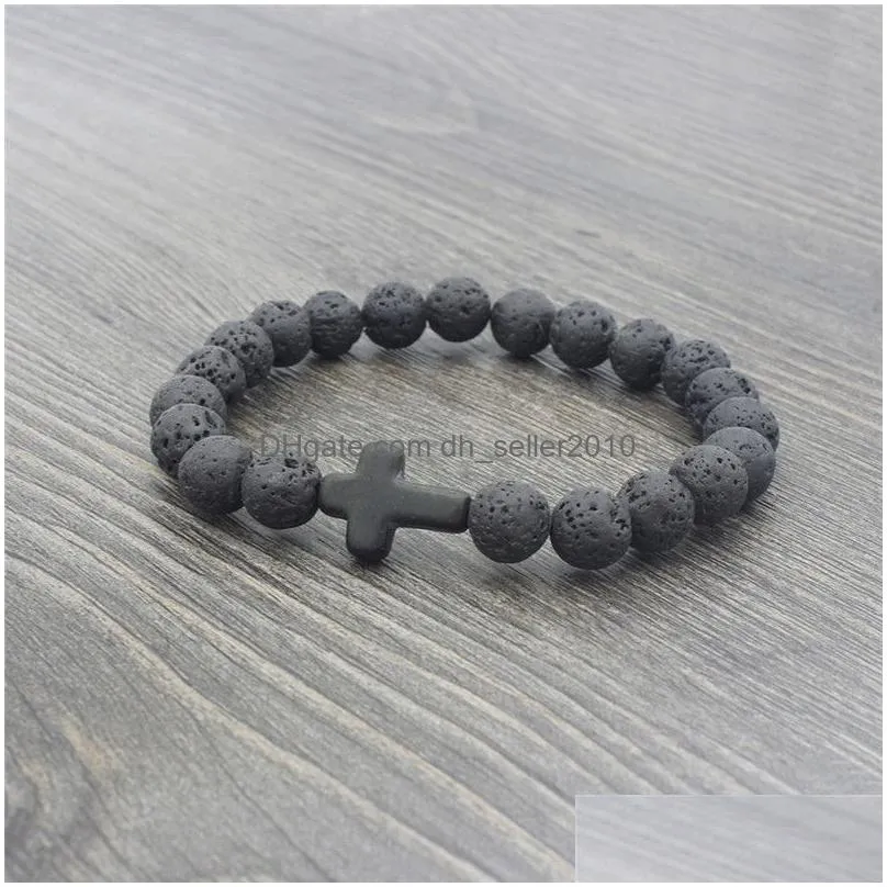 jesus cross yoga lava beaded strands  oil diffuser bracelet fashion jewelry women mens bracelets will and sandy gift 320194