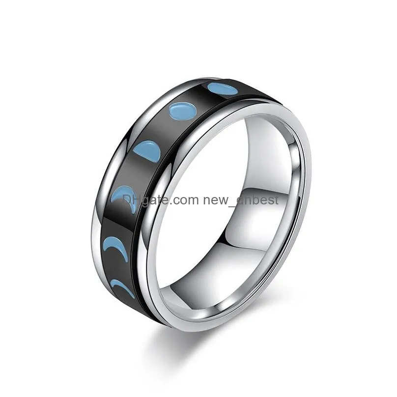 reduce anxiety rotatable moon solar ring band stainless steel solar decompress rings for women men fashion jewelry