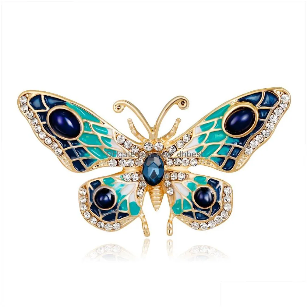 gold enamel butterfly brooch colorful diamond butterfly corsage scarf buckle dress suit brooches women fashion jewelry will and sandy