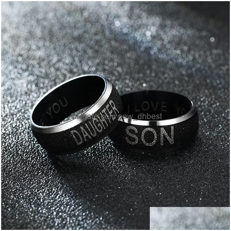 black stainless steel love you mom son daughter ring band women mens rings fashion jewelry gift will and sandy