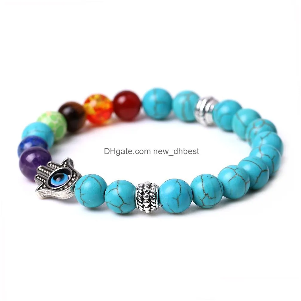 8mm amethyst 7 chakra stone bracelet hand charm yoga howlite lapis gemstone beaded elastic bracelet for men women fashion jewelry