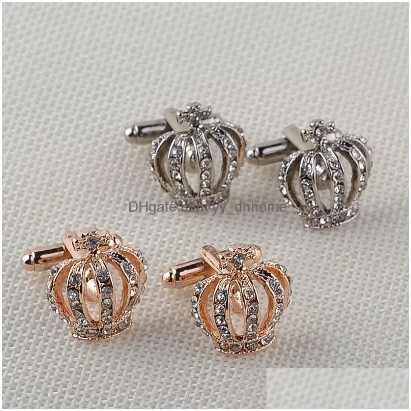 crystal gold crown cuff links mens diamond cufflinks button for formal business shirt suit fashion jewelry will and sandy